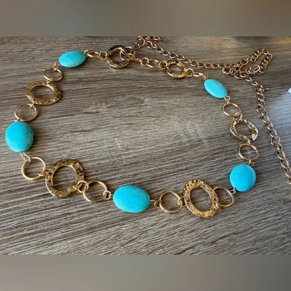 Turquoise and Gold Chain Belt N1203